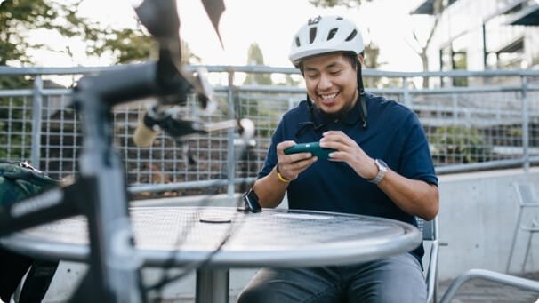Man in bike helmet